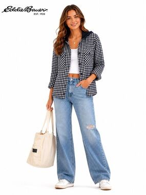 EDDIE BAUER Plaid Hooded Flannel Shacket Top